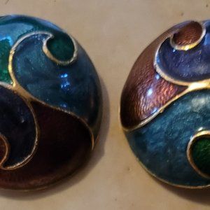 Vintage Cloisonne Clip-On Earrings